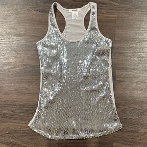 Bongo Shimmering Sequin Silver Gray Tank Top